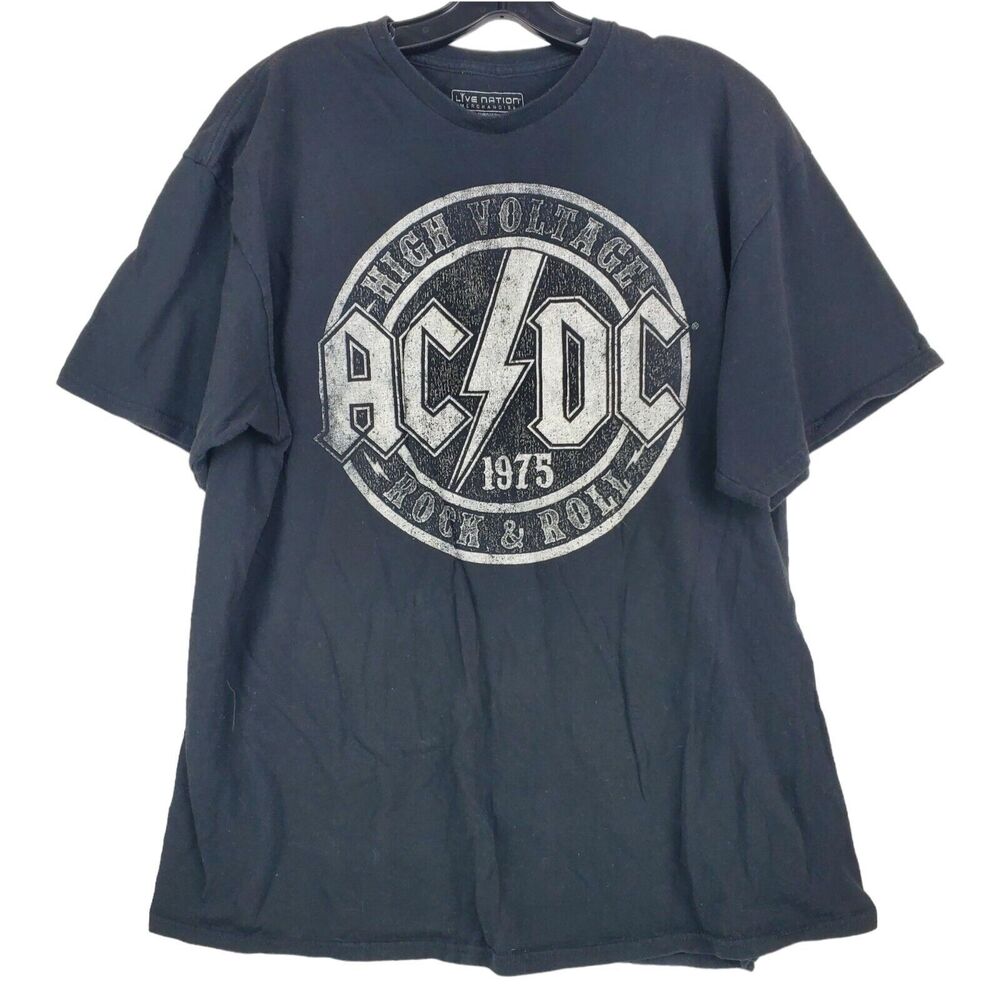 AC/DC Shirt Adult XL Black HIGH VOLTAGE 1975 Rock & Roll LIVE NATION Tour Merch